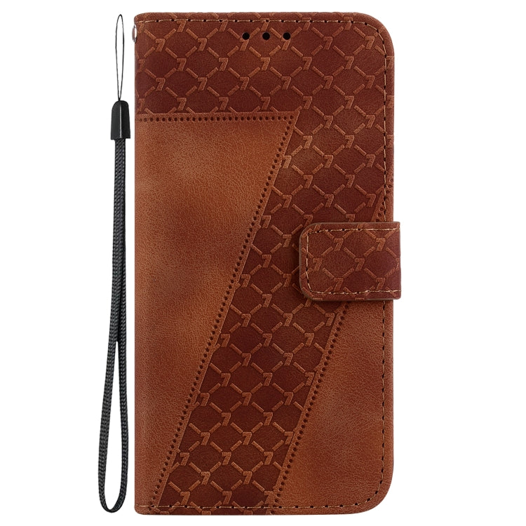 For iPhone 16e Seven-shaped Embossed Leather Phone Case(Brown)