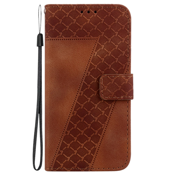 For iPhone 16e Seven-shaped Embossed Leather Phone Case(Brown)