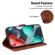 For iPhone 16e Seven-shaped Embossed Leather Phone Case(Brown)