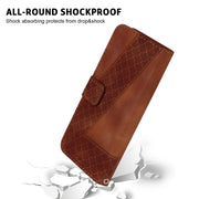 For iPhone 16e Seven-shaped Embossed Leather Phone Case(Brown)