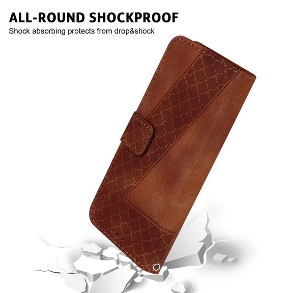 For iPhone 16e Seven-shaped Embossed Leather Phone Case(Brown)