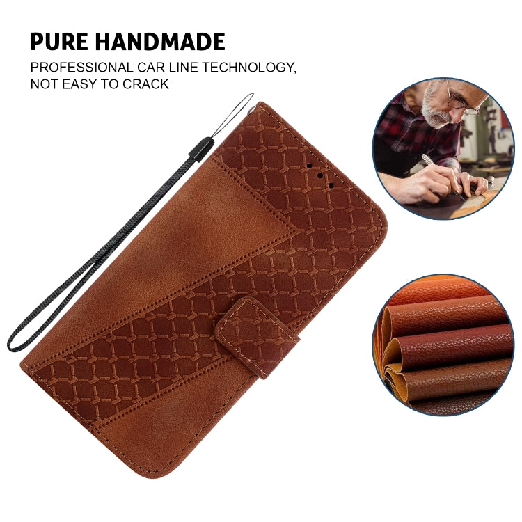 For iPhone 16e Seven-shaped Embossed Leather Phone Case(Brown)