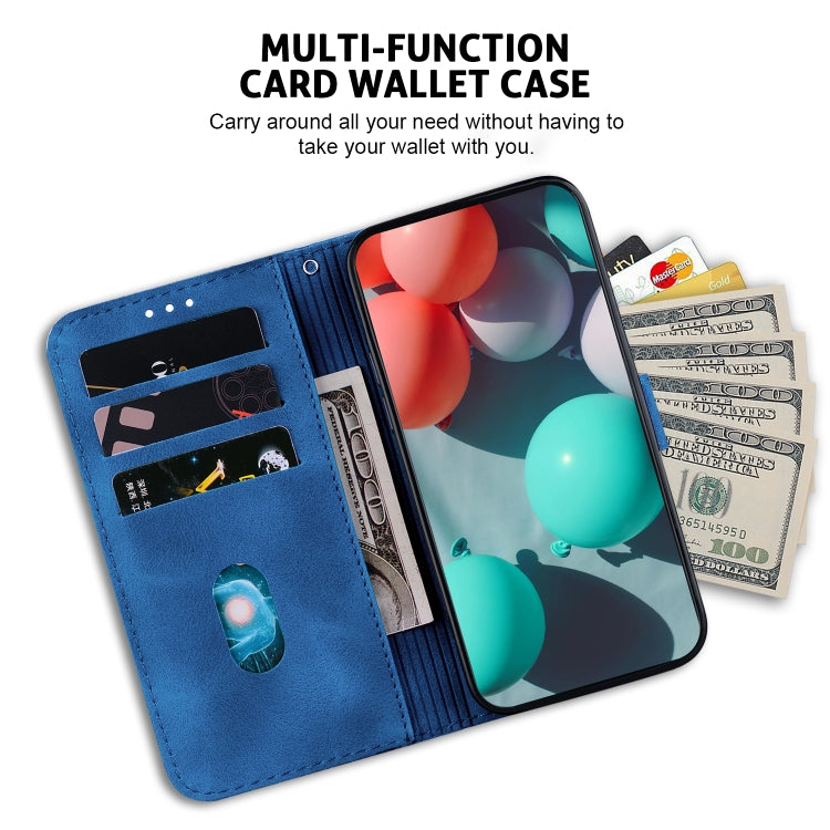 For iPhone 16e Seven-shaped Embossed Leather Phone Case(Blue)
