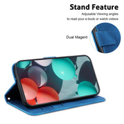For iPhone 16e Seven-shaped Embossed Leather Phone Case(Blue)
