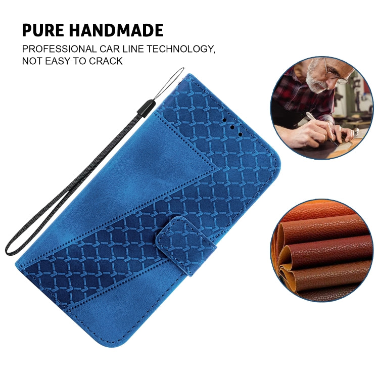 For iPhone 16e Seven-shaped Embossed Leather Phone Case(Blue)