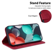 For iPhone 16e Seven-shaped Embossed Leather Phone Case(Red)