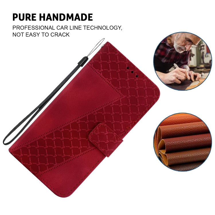 For iPhone 16e Seven-shaped Embossed Leather Phone Case(Red)