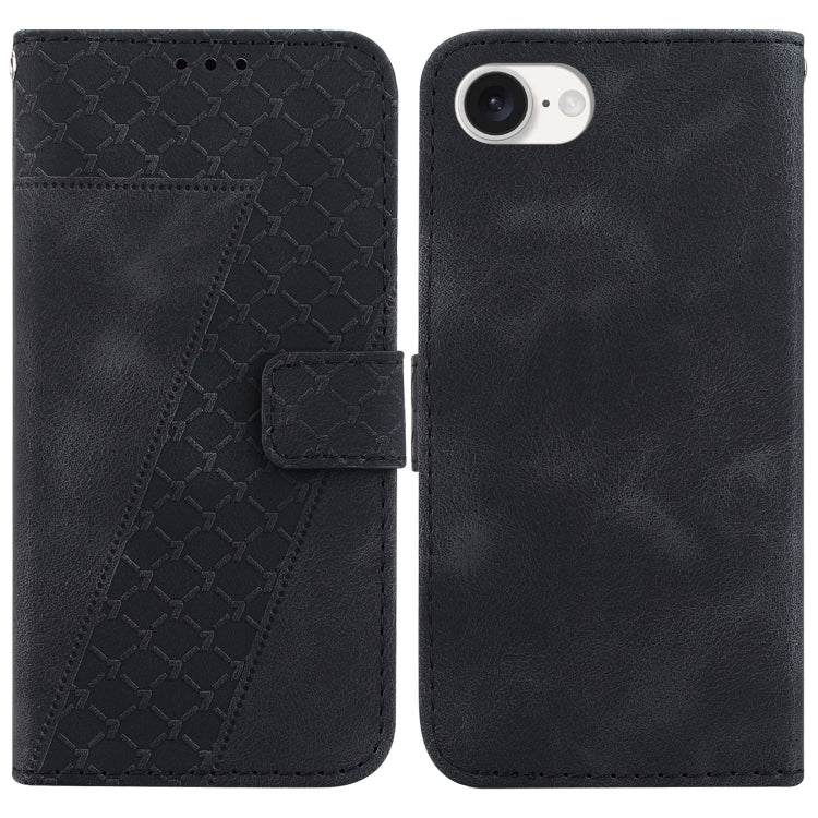 For iPhone 16e Seven-shaped Embossed Leather Phone Case(Black)