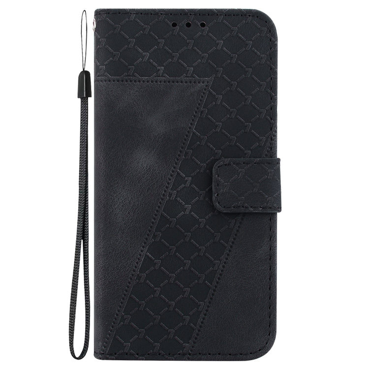 For iPhone 16e Seven-shaped Embossed Leather Phone Case(Black)