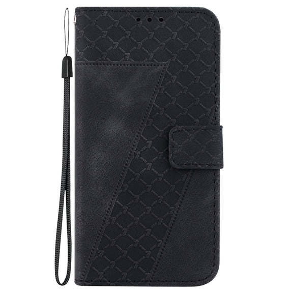 For iPhone 16e Seven-shaped Embossed Leather Phone Case(Black)