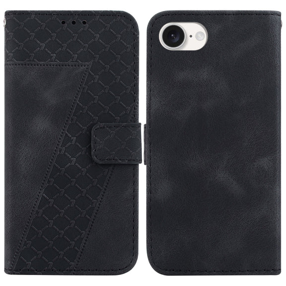 For iPhone 16e Seven-shaped Embossed Leather Phone Case(Black)