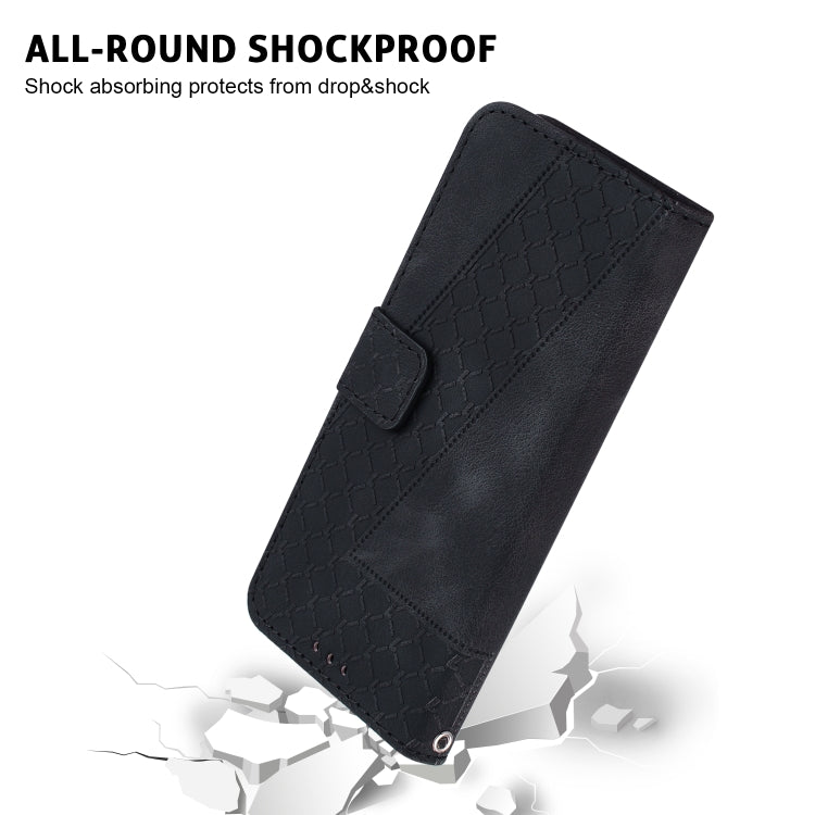 For iPhone 16e Seven-shaped Embossed Leather Phone Case(Black)