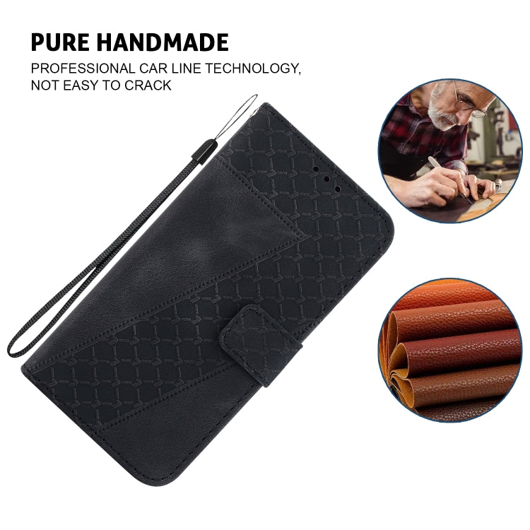 For iPhone 16e Seven-shaped Embossed Leather Phone Case(Black)
