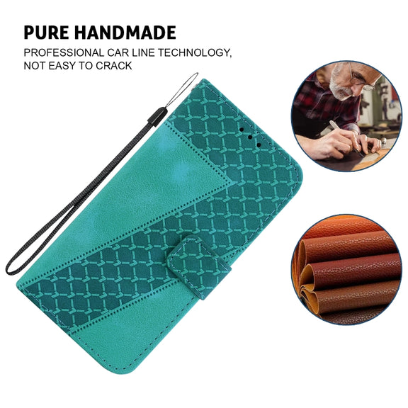 For iPhone 16 Pro Max Seven-shaped Embossed Leather Phone Case(Green)