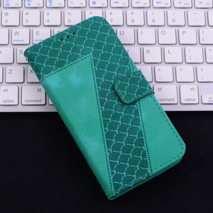 For iPhone 16 Seven-shaped Embossed Leather Phone Case(Green)