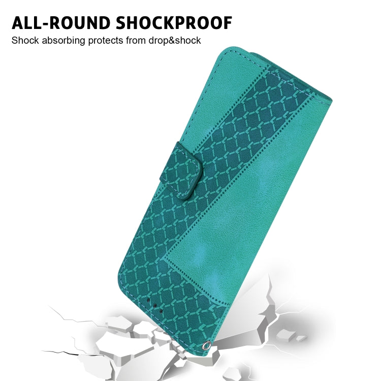 For iPhone 16 Seven-shaped Embossed Leather Phone Case(Green)
