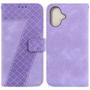 For iPhone 16 Seven-shaped Embossed Leather Phone Case(Purple)