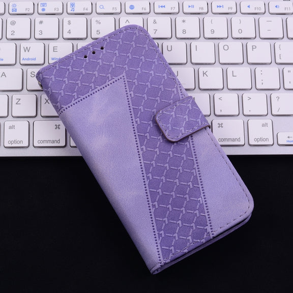 For iPhone 16 Seven-shaped Embossed Leather Phone Case(Purple)