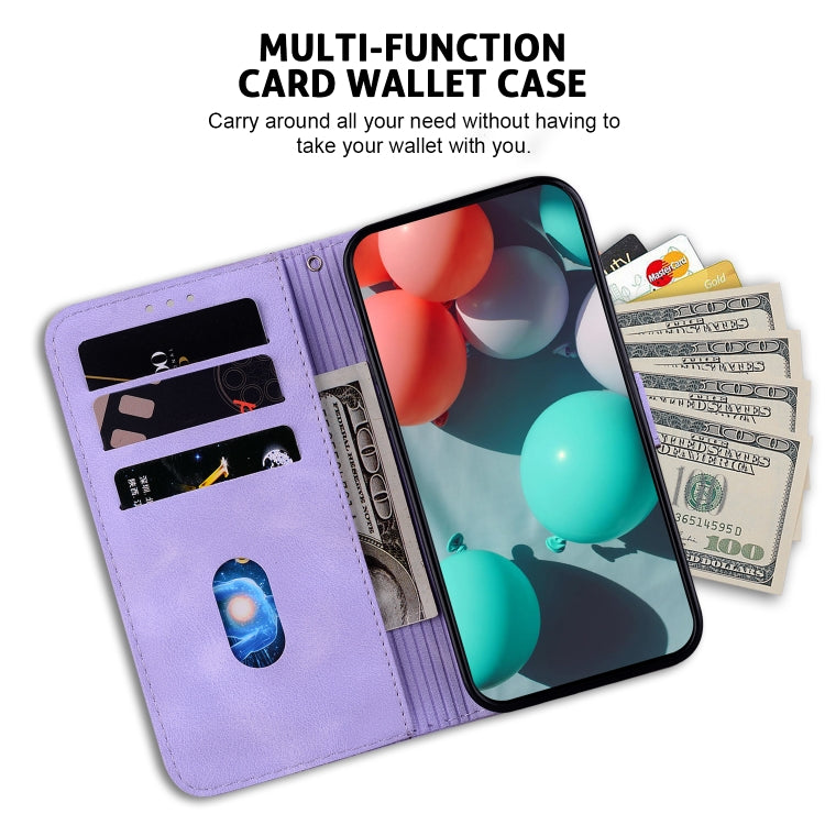 For iPhone 16 Seven-shaped Embossed Leather Phone Case(Purple)