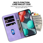 For iPhone 16 Seven-shaped Embossed Leather Phone Case(Purple)