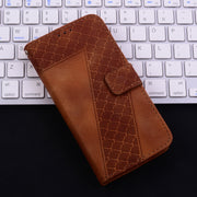 For iPhone 16 Seven-shaped Embossed Leather Phone Case(Brown)