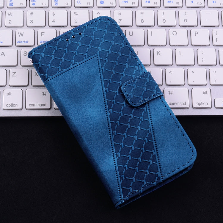 For iPhone 16 Seven-shaped Embossed Leather Phone Case(Blue)
