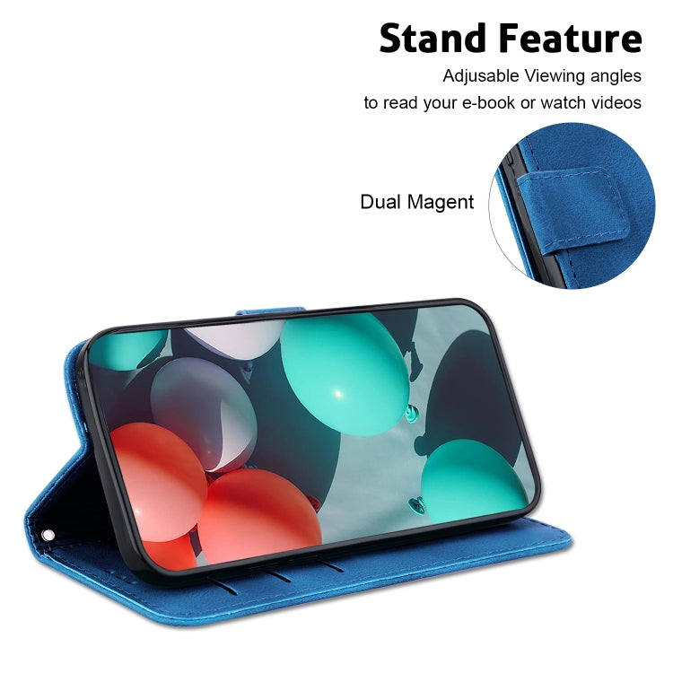 For iPhone 16 Seven-shaped Embossed Leather Phone Case(Blue)