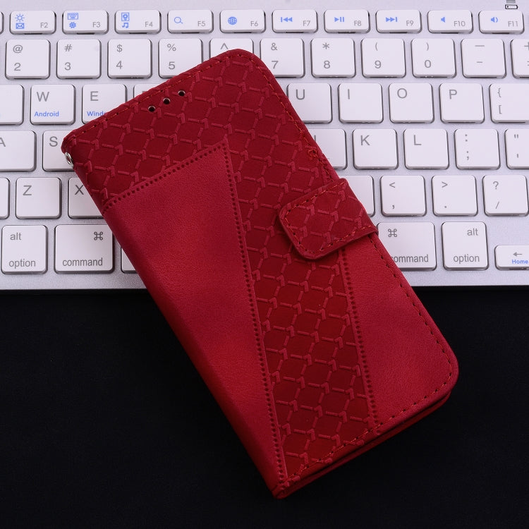For iPhone 16 Seven-shaped Embossed Leather Phone Case(Red)