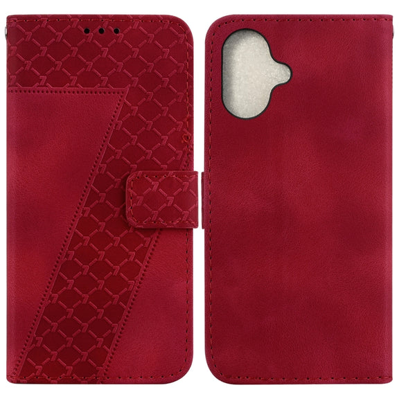 For iPhone 16 Seven-shaped Embossed Leather Phone Case(Red)