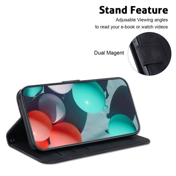 For iPhone 16 Seven-shaped Embossed Leather Phone Case(Black)