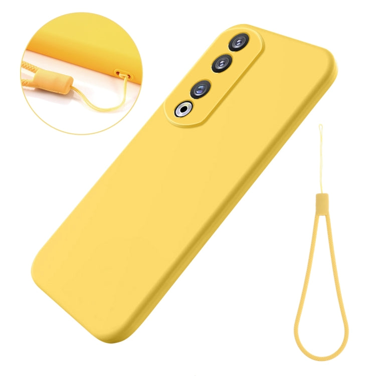 For Honor 90 Pro Pure Color Liquid Silicone Shockproof Phone Case(Yellow)