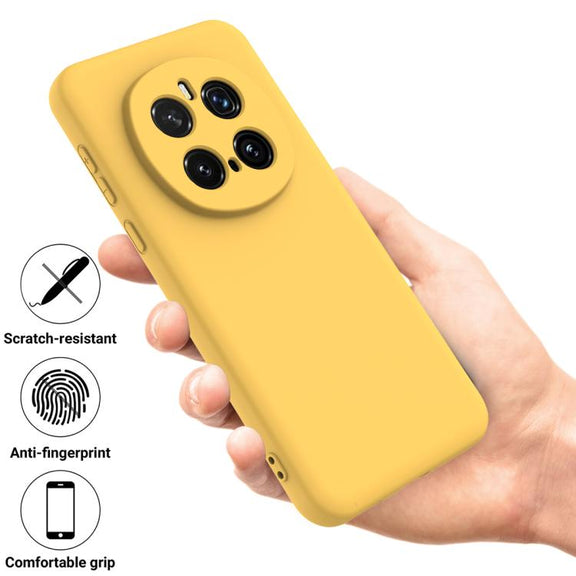 For Honor Magic7 Pro Solid Color Liquid Silicone Dropproof Full Coverage Phone Case(Yellow)