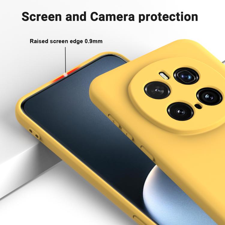 For Honor Magic7 Pro Solid Color Liquid Silicone Dropproof Full Coverage Phone Case(Yellow)