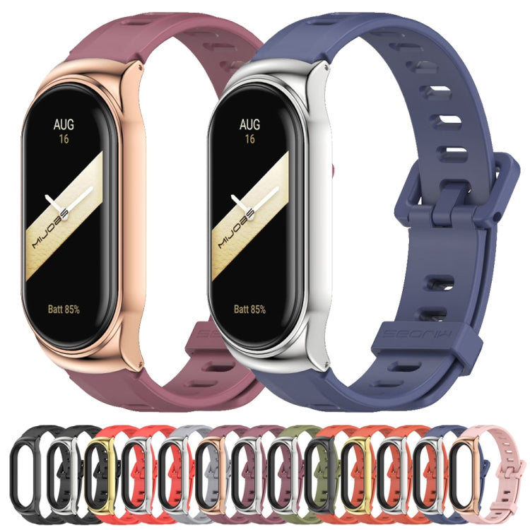 For Xiaomi Mi Band 8 Mijobs CS Case Flat Hole Silicone Watch Band(Wine Red Rose Gold)