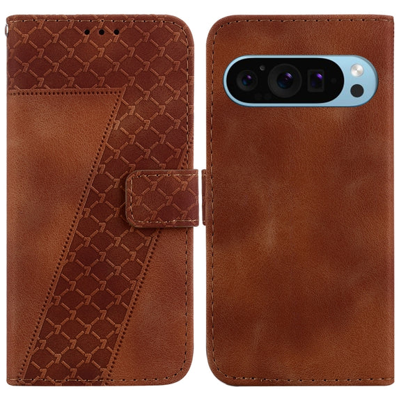 For Google Pixel 9 Pro Seven-shaped Embossed Leather Phone Case(Brown)