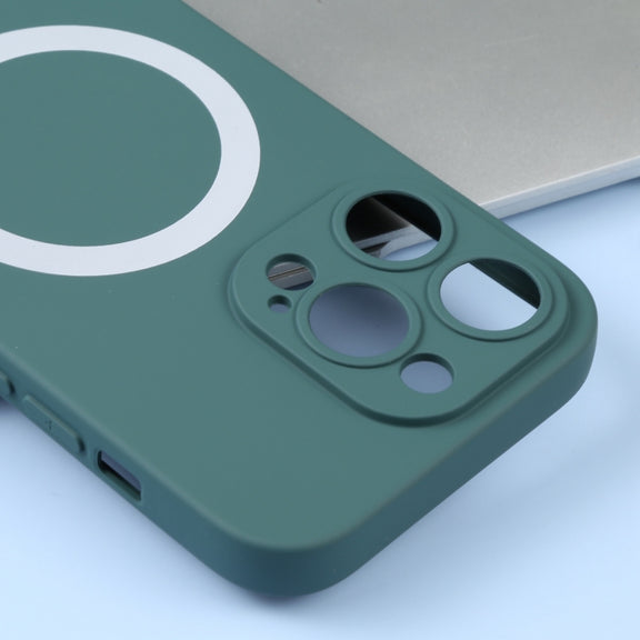 For iPhone 16 Liquid Silicone Magsafe Phone Case(Dark Green)