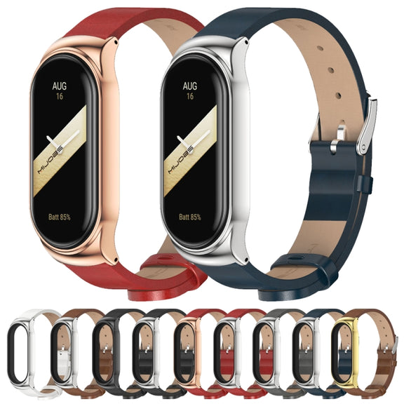 For Xiaomi Mi Band 8 Mijobs CS Case Microfiber PU Leather Watch Band(Black Silver)