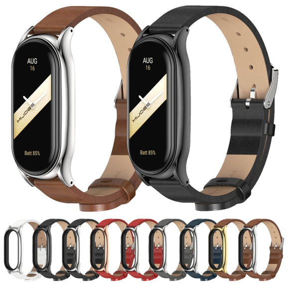 For Xiaomi Mi Band 8 Mijobs Plus Case Microfiber PU Leather Watch Band(Red Silver)