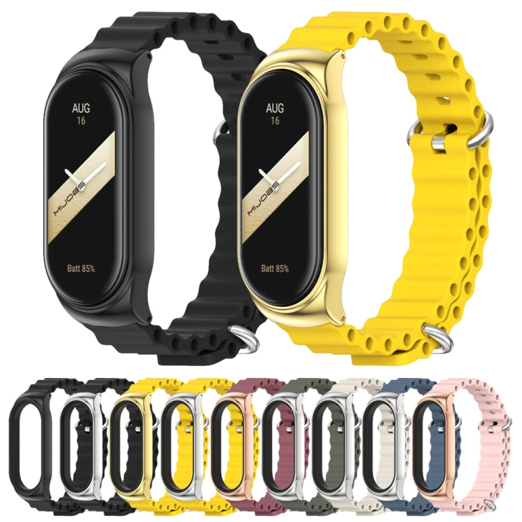 For Xiaomi Mi Band 8 Mijobs CS Case Marine Silicone Breathable Watch Band(Yellow Silver)