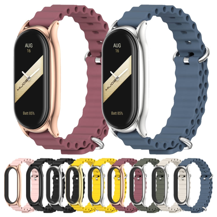For Xiaomi Mi Band 8 Mijobs Plus Case Marine Silicone Breathable Watch Band(Yellow Silver)