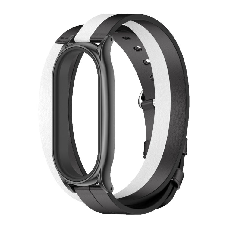 For Xiaomi Mi Band 8 Mijobs Plus Case Double-Loop Leather Watch Band(Black+White)
