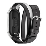 For Xiaomi Mi Band 8 Mijobs Plus Case Double-Loop Leather Watch Band(Black+White+Silver)