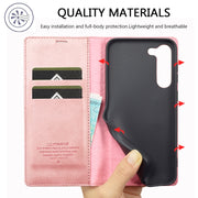 For Samsung Galaxy S24+ 5G LC.IMEEKE Strong Magnetism Microfiber Leather Phone Case(Rose Gold)