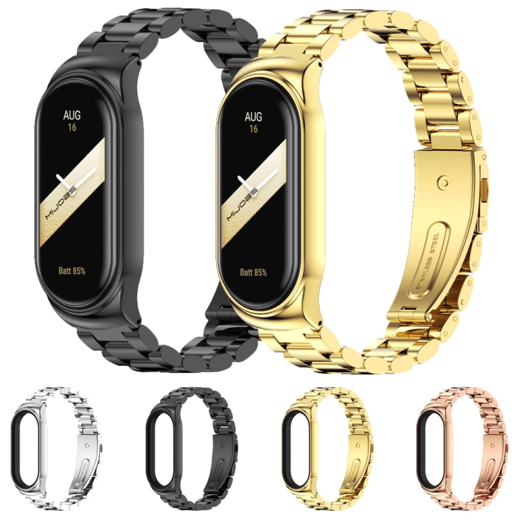 For Xiaomi Mi Band 8 Mijobs CS Case Three Bead Metal Stainless Steel Watch Band(Silver)