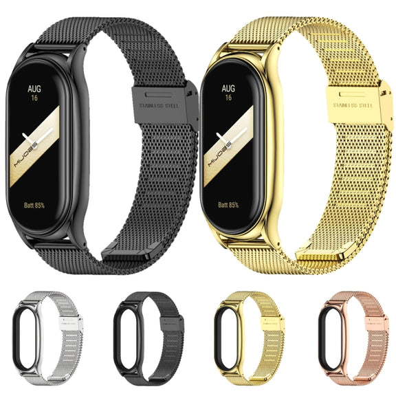 For Xiaomi Mi Band 8 Mijobs Plus Case Milan Buckle Metal Watch Band(Rose Gold)