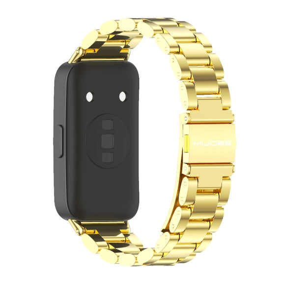 For Huawei Band 8 / 9 / 10 Mijobs Three Bead Bamboo Stainless Steel Watch Band(Gold)
