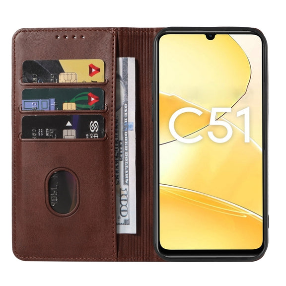 For Realme C51 Magnetic Closure Leather Phone Case(Brown)