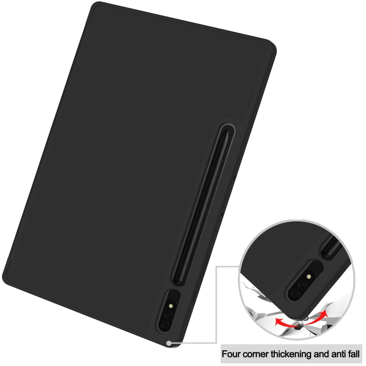 For Samsung Galaxy Tab S9+ 3-Fold Pure Color TPU Smart Leather Tablet Case with Pen Slot(Black)