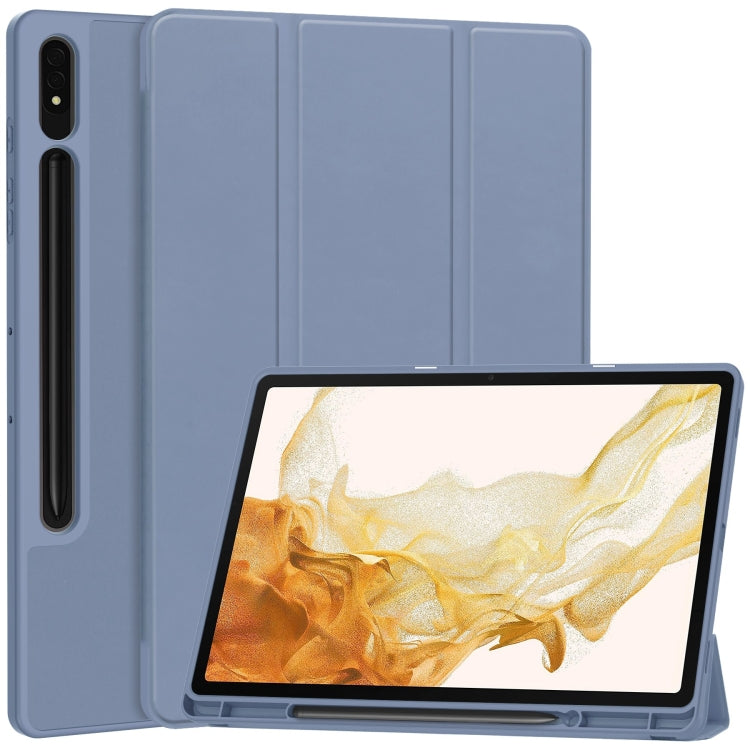 For Samsung Galaxy Tab S9+ 3-Fold Pure Color TPU Smart Leather Tablet Case with Pen Slot(Lavender)