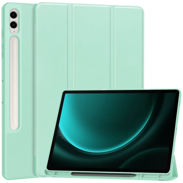 For Samsung Galaxy Tab S9 FE+ / S10+ 3-Fold Pure Color TPU Smart Leather Tablet Case with Pen Slot(Mint Green)